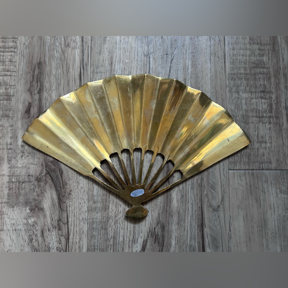 MCM midcentury modern vintage Decorative Brass Fan Wall Art Gold tone metal - Picture 3 of 9